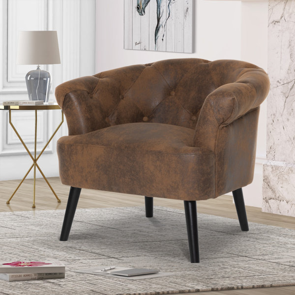 Faux brown leather on sale accent chair